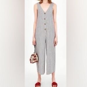 Zara Striped Cropped Jumpsuit Size Medium